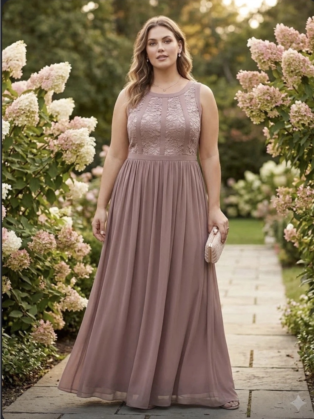 NWT Women’s Plus R & M RICHARDS COLLECTION Taupe Sleeveless Formal Dress (14W)